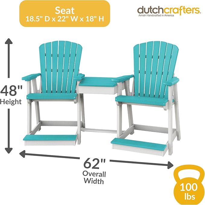 DutchCrafters Plastic Poly Outdoor Bistro Set with 2 Chairs and Attached Center Table, 3 Piece Patio Furniture Set - Amish Made in USA (White & Cedar)