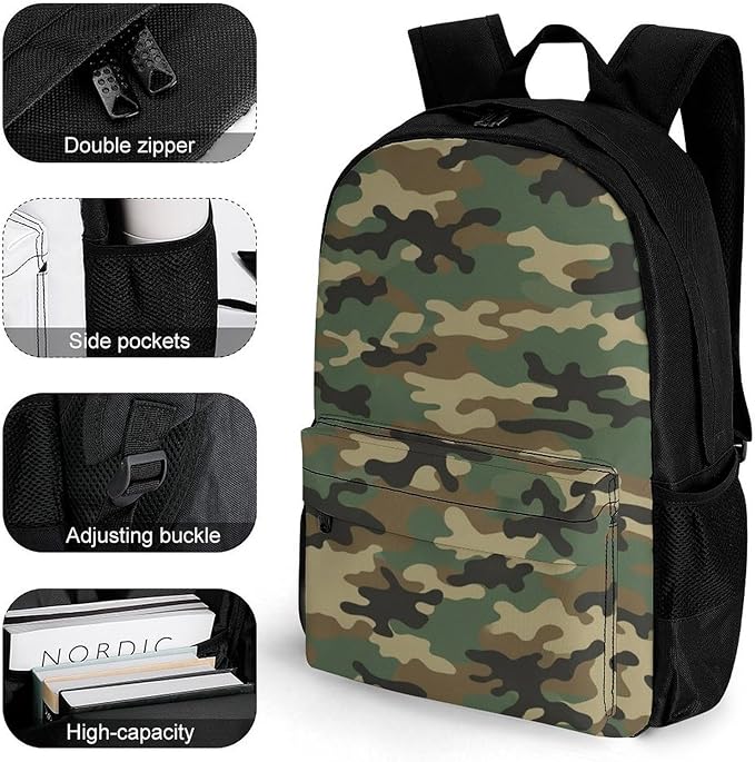 Men Women Lightweight Military Camouflage Casual Daypack Big Capacity Bookbag With Padded Straps for Gym Travel Walking Cycling