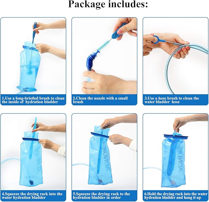 Patelai 2 Set 8 in 1 Hydration Bladder Cleaning Kit Includes 3 Different Brushes and Drying Collapsible Bladder Frame, Water Reservoir Backpack Cleaning Kit