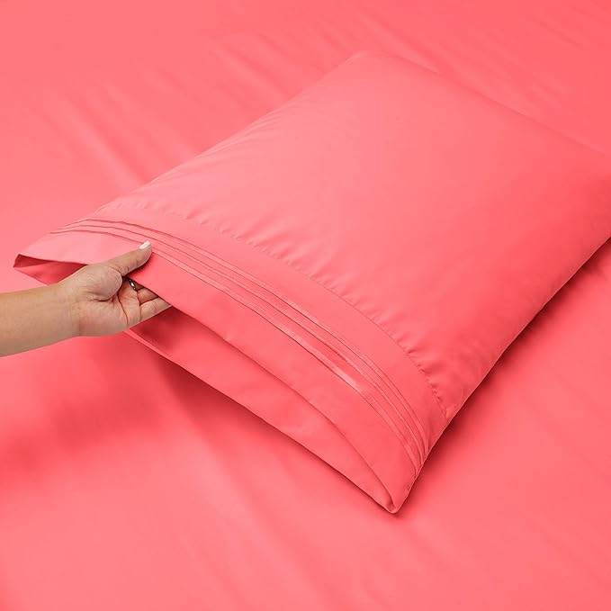 Clara Clark Twin Sheets, 5 Piece Set - Hotel Luxury Sheets for Twin Size Bed, Super Soft Bedding Set, Twin Size, Coral Pink
