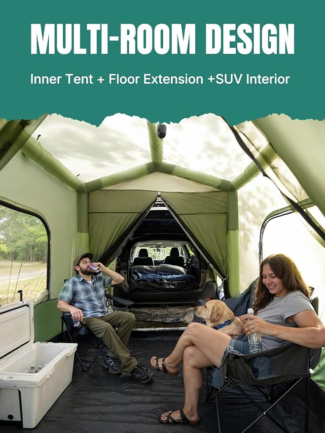 Niphean SUV Tent, 2 Mins Fast Setup Inflatable SUV Tents for Camping, Car Tent with Multi Room for 2/4/6 Person/Family, PU 3000mm Waterproof & UPF 50+ Silver Coated for Family Camping Hiking Parties