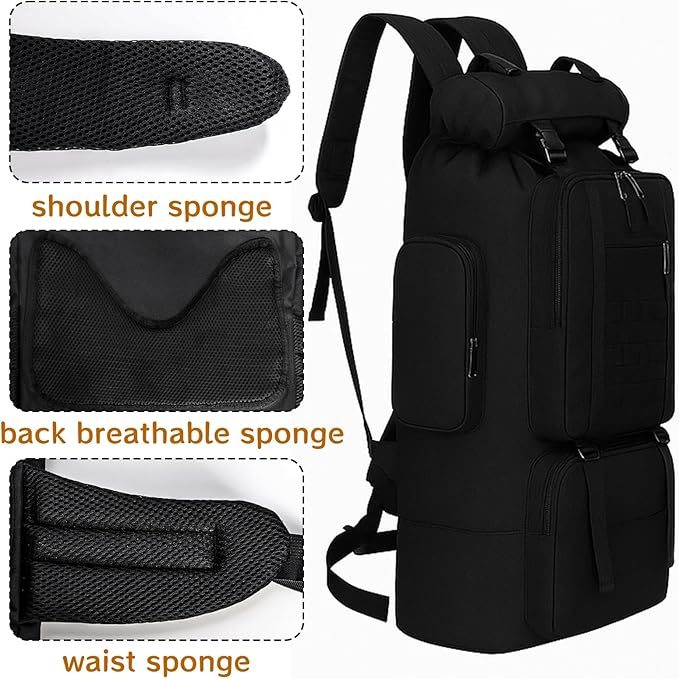 Goaste 100L Camping Hiking Backpack, Molle Military Tactical Rucksack, Waterproof Large Travel Daypack, Adjustable Survival Hunting Sports Bag for Men and Women Hiking, Camping, Touring(Black)