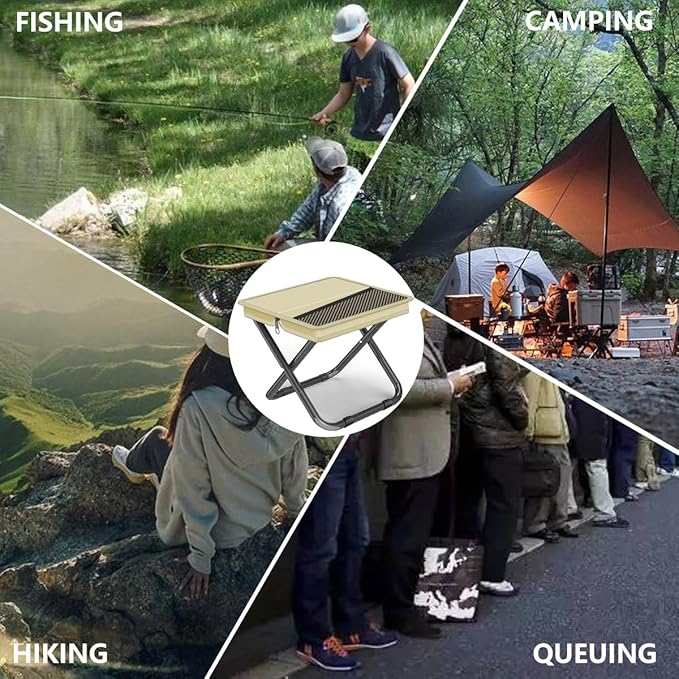 2-in-1 Collapsible Camping Stool & Sling Bag / 220LB Load Capacity Folding Portable Fishing Stool/Collapsible Stool for Camping, Hiking, Fishing, Gardening & Beach Outdoor Activities (Khaki, L)