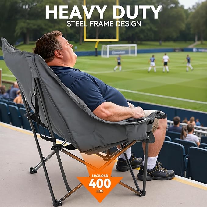 Oversized Camping Chairs for Adults Folding Padded Camping Chair Heavy Duty XL Camp Chair - 400LBS Support Lawn Chairs for Outdoor Sports Beach Fishing with Cup Holder & Carry Bag