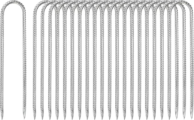 20-Pack High Duty Ground Stakes, 12 Inch U-Shape Hook Rebar Stakes Steel Metal Camping Tent Anchor for Yard Landscape/Swing Sets/Fence/Garden