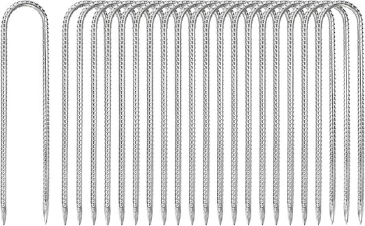 20-Pack High Duty Ground Stakes, 12 Inch U-Shape Hook Rebar Stakes Steel Metal Camping Tent Anchor for Yard Landscape/Swing Sets/Fence/Garden