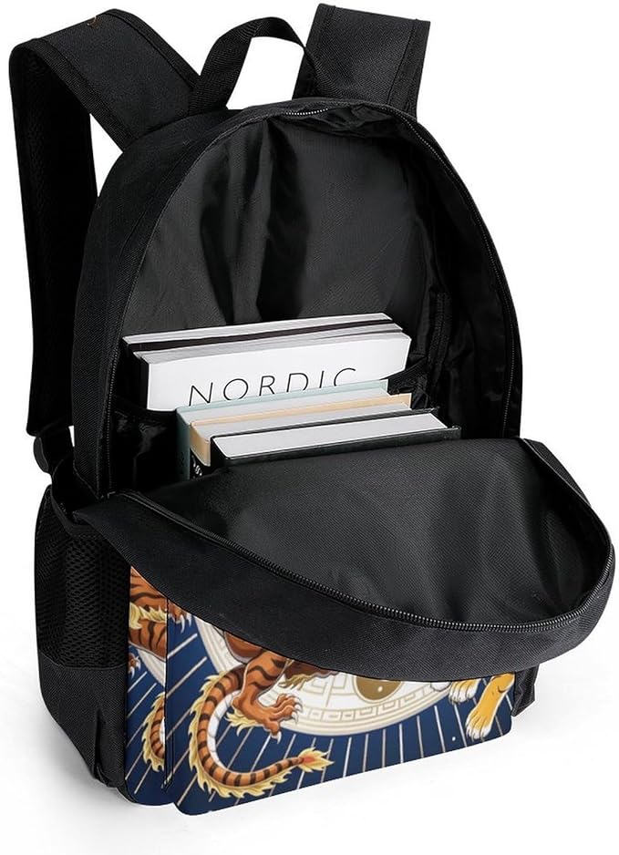 Daypack Backpack Multipurpose Anti-Theft Large Capacity Bookbag, Yin Yang Dragon Tiger Travel Hiking Camping Rucksack With Adjustable Shoulder Straps