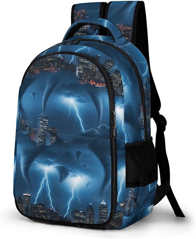 Water Resistant Travel Daypack Chicago City Tornado Storm Weather Pattern, Lightweight Laptop Backpack with Water Bottle Pockets for Men Women College Work