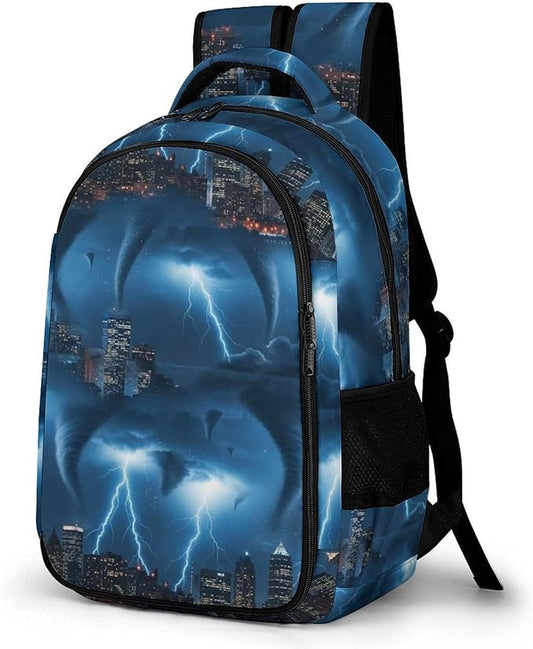 Water Resistant Travel Daypack Chicago City Tornado Storm Weather Pattern, Lightweight Laptop Backpack with Water Bottle Pockets for Men Women College Work