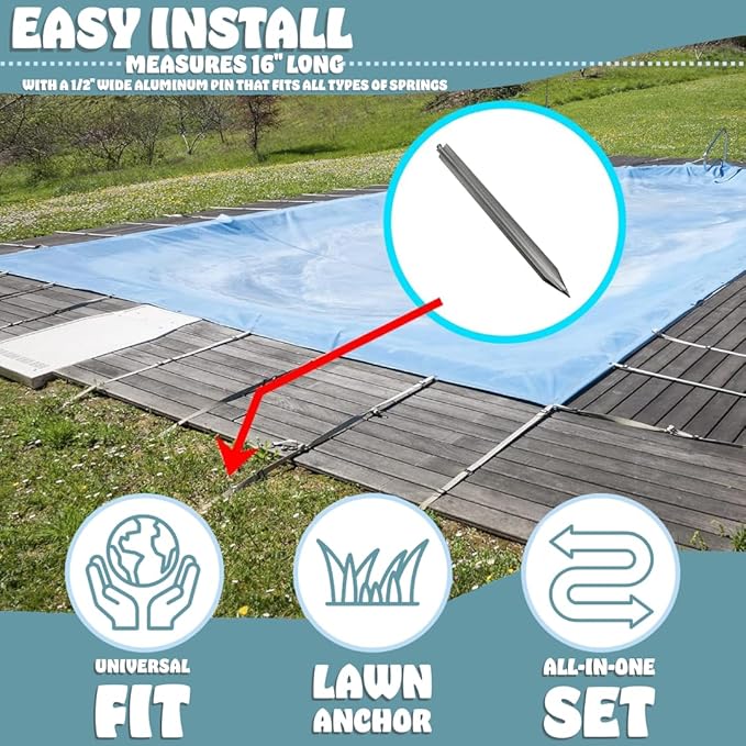 Poolzilla 5-Pack 16" Safety Cover Lawn Stake Anchor, for Grass Installation of Anchors, Heavy Duty Design