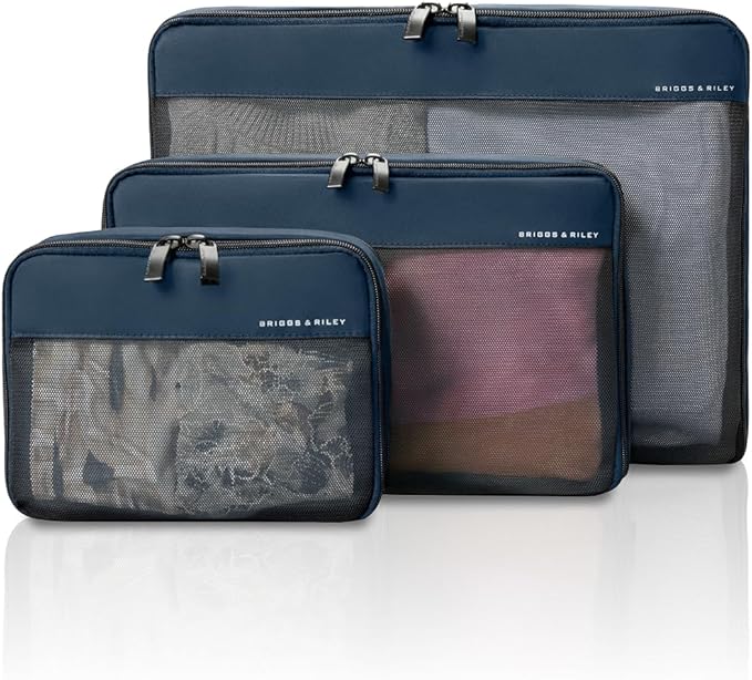 Briggs & Riley Compression Packing Cube Set - Bag Organizer for Check In Suitcase & Luggage, For Women & Men, Pack Accessories for Vacation - Travel Must Haves, 3-Piece, Navy
