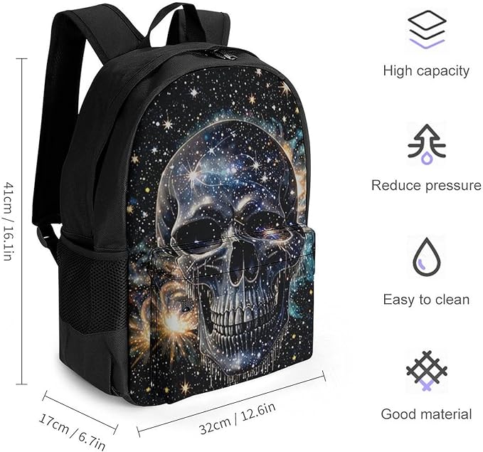 Men Women Lightweight Magical Machine Skull Art Casual Daypack Big Capacity Bookbag With Padded Straps for Gym Travel Walking Cycling
