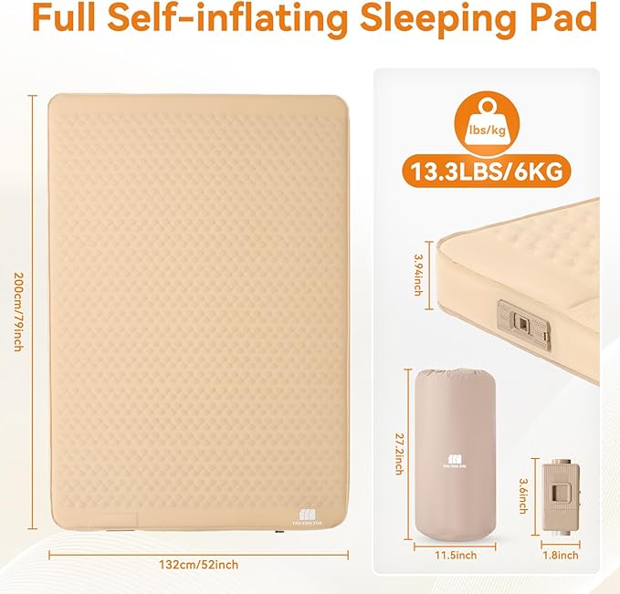 Self Inflating Sleeping Pad with Electric Pump, 4" Ultra-Thick Memory Foam Double Sleeping Mats, Easy Inflate& Deflate, 9.5 R-Value Insulated Camping Mattress Pad for Camping, Travel