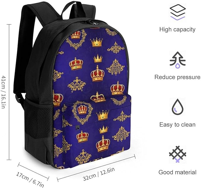 Lightweight Rucksacks for Climbing Outdoors Walking Cycling, Large Capacity Anti-Theft Multipurpose Carry On Bag, Purple Blue Gold Royal Crown Camping Outdoor Backpack