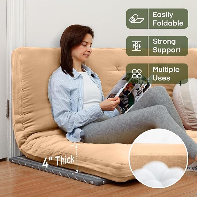 ZonLi Japanese Floor Futon Mattress Twin Size 75"x 39", 100% Cotton Cover 4'' Thicken Tatami Mattress, Foldable Sleeping Pad, Portable Dormitory Tatami Mat, Roll Up Floor Lounger Bed for Adult