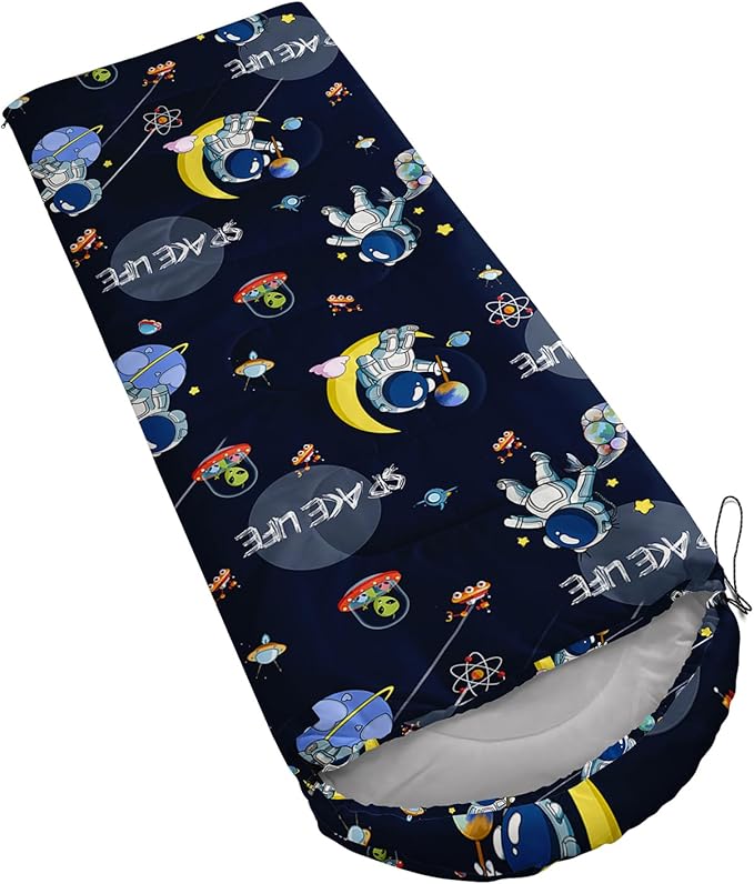 AILONEN Outer Space Astronaut Camping Sleeping Bags,Lightweight & Waterproof,3 Season Warm & Cool Weather,Cartoon Sleeping Bags for Kids,Boys Girls Travelling,Outdoors
