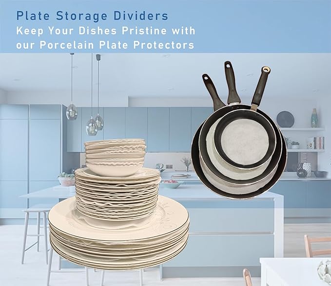 Felt Plate Dividers, 72 PCS Soft Premium Plate Protectors for Stacking Cookware Storage, Washable & Reusable Separators Pads for Stacking & Protection, 24 Each of 10/6/4.5 inch