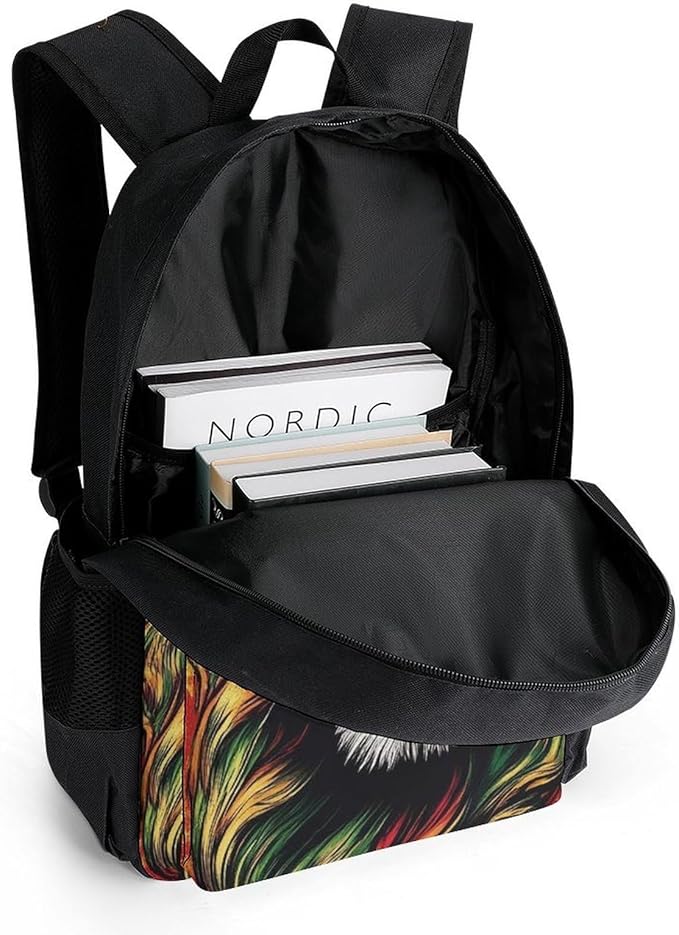 Supdreamc Shoulder Book Bags Anti-Theft Multipurpose Big Capacity Bookbag, Rasta Flag Lion Splatter Painting Travel Hiking Backpack With Smooth Zippers