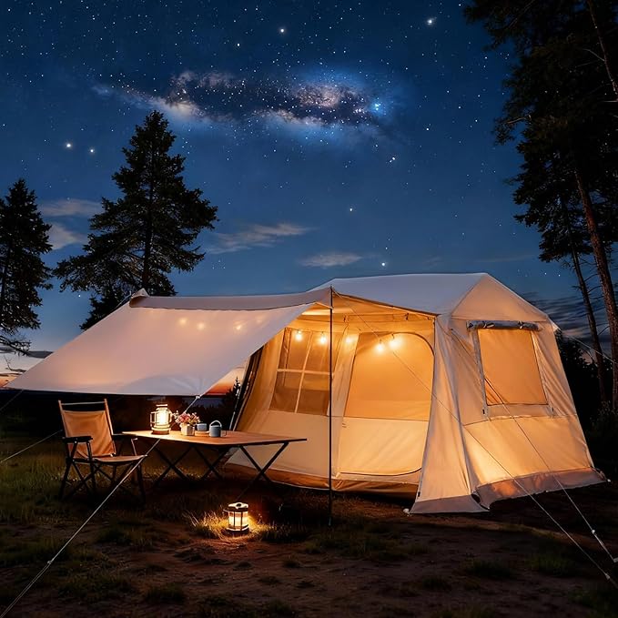YOLENY Instant Tent, 4 Person Camping Tent with Vestibule & Rainfly, 150D Blackout Cabin Tent, UPF 12500, 137.7 FT² Activity Space, Windproof Waterproof