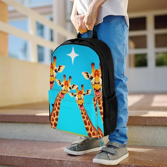 Supdreamc Polyester Daypack Backpack for Trekking Picnic Walking Cycling, Large Capacity Anti-Theft Multipurpose Shoulder Bag, Giraffe Selfie Casual Daypack