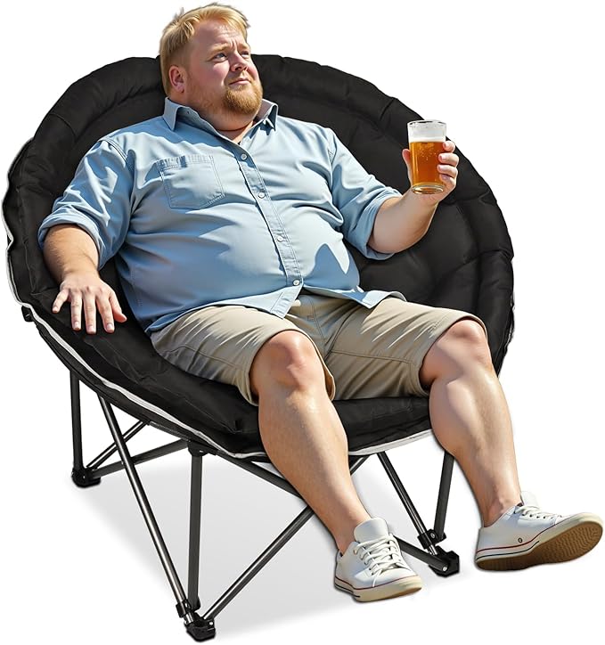 Northroad Oversized Camping Moon Chair, Outdoor Padded Saucer Folding Round Chair, Supports up to 400 lbs for Outdoor Hiking Fishing Picnic Lawn