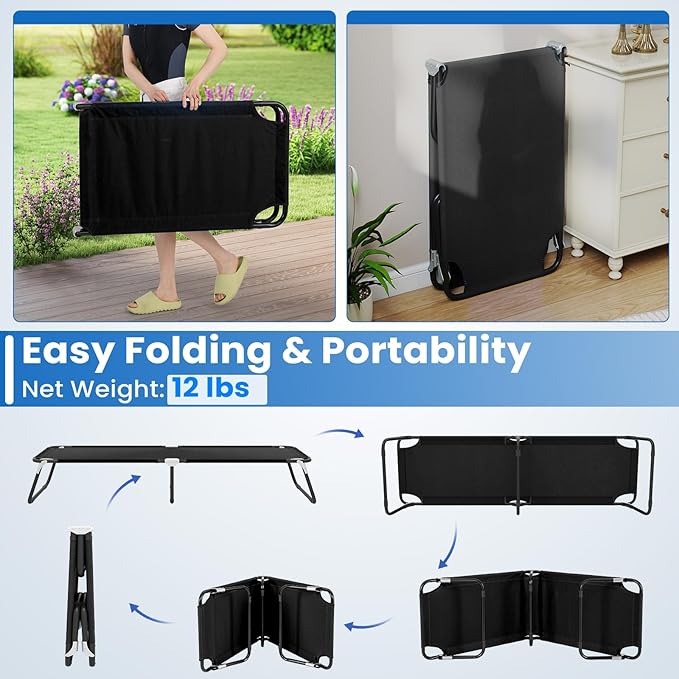 GYMAX Folding Camping Cot 2 Pack, Portable Ultralight Compact Sleeping Cot Bed for Adults with Oxford Fabric, for Outdoor Travel Backpacking Hiking Patio Home Office, 330LBS (2, Black)