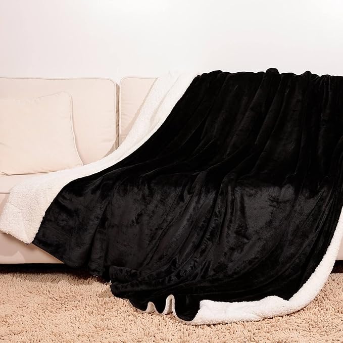 NANPIPER Sherpa Blanket King Fleece Bed Blankets Soft and Warm Fuzzy Microfiber,Black 90"x108"