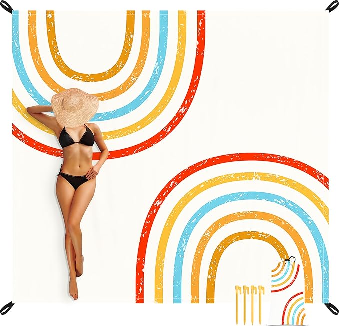 Beach Blanket, Waterproof Sandproof Beach Mat, 78''×86'' Lightweight Outdoor Picnic Blanket for Travel, Camping, Hiking