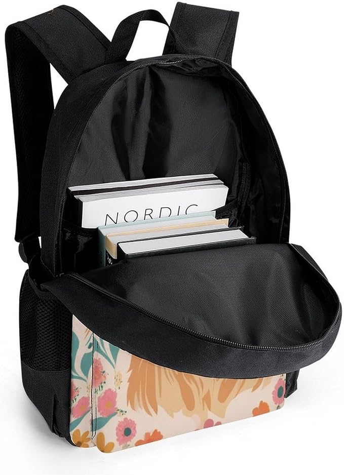 Women Men Polyester Golden Retriever Floral Dogs Casual Daypack Large Capacity Bookbag With Side Pockets for Sports Picnic Walking Cycling