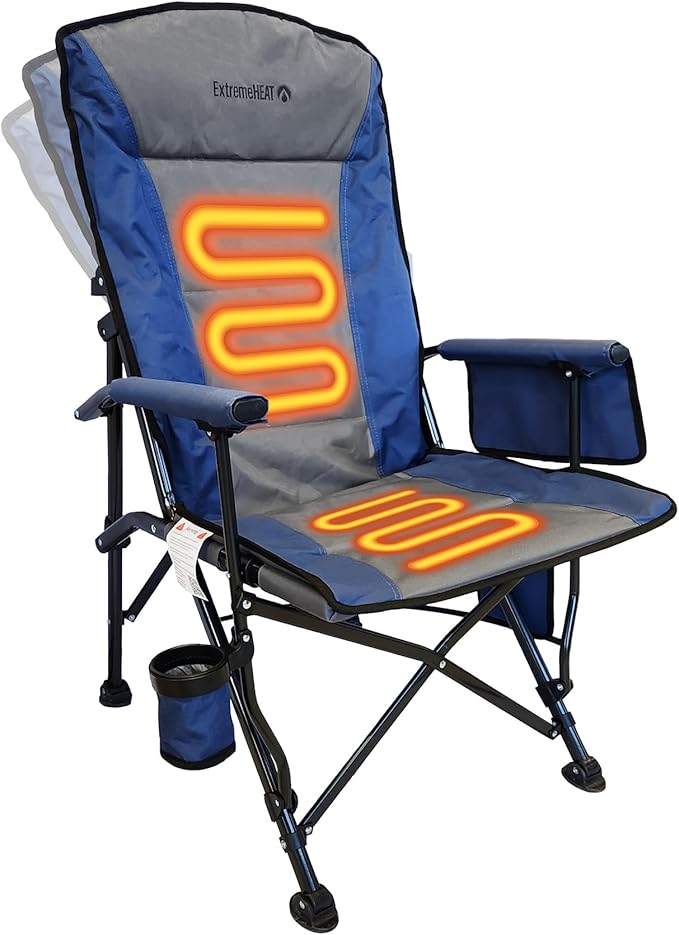 ExtremeHEAT Heated Camping Chair | Water-Resistant Heated Outdoor Chair with 3 Heat Settings | Folding Heated Chair for Outdoor Sports, Camping, and More | Battery Not Included