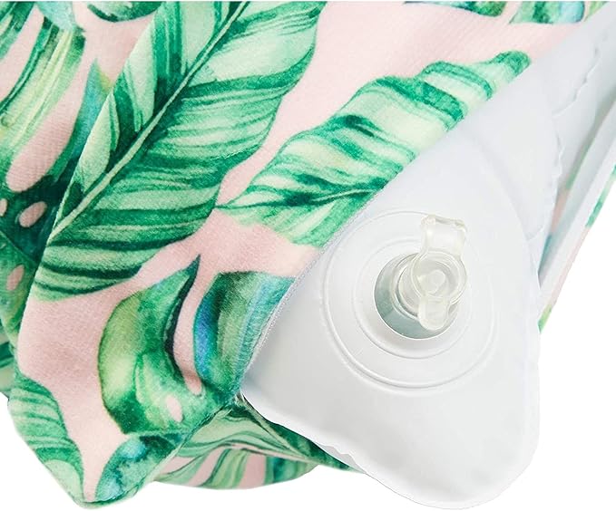 Blue Panda Blow Up Pool Pillow - 17 x 10 in - Tropical Leaves Pattern - Inflatable Pillow for Pools