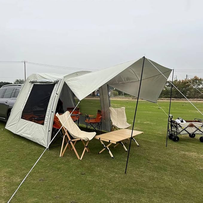 Car Awning Sun Shelter Camping SUV Rear Tent, Portable Waterproof Roof Top Tent Car Canopy with Mosquito Net for SUV Minivan Hatchback Camping Outdoor Travel