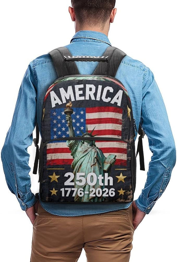 Men Women Lightweight 250th Anniversary 1776-2026 Patriotic Freedom Art Backpack Large Capacity Carry On Bag With Padded Straps for Sports Work Walking Cycling