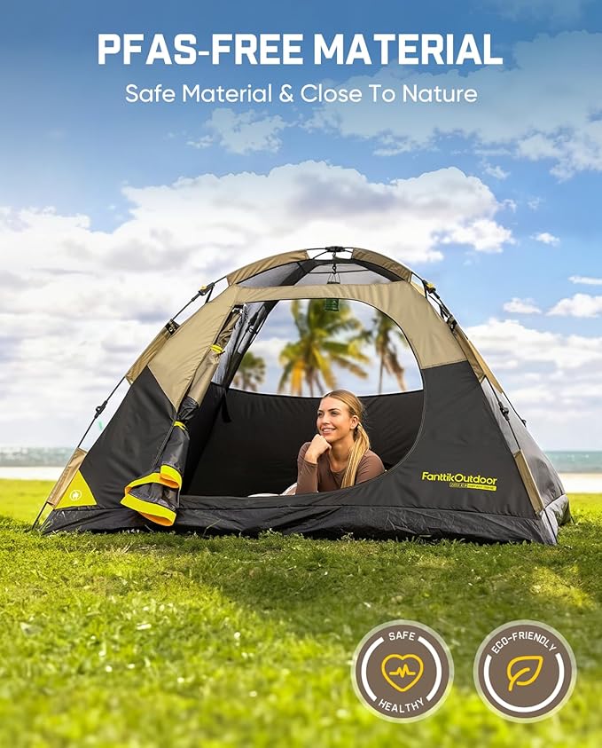 FanttikOutdoor Zeta C2/3/4 Camping Tent, 2/3/4 Person Instant Dome Tent, Easy Setup in 60s, Portable Waterproof Cabin Tent with Pre-Attached Poles & Air Vent, Ideal for Camping, Hiking, Backyard