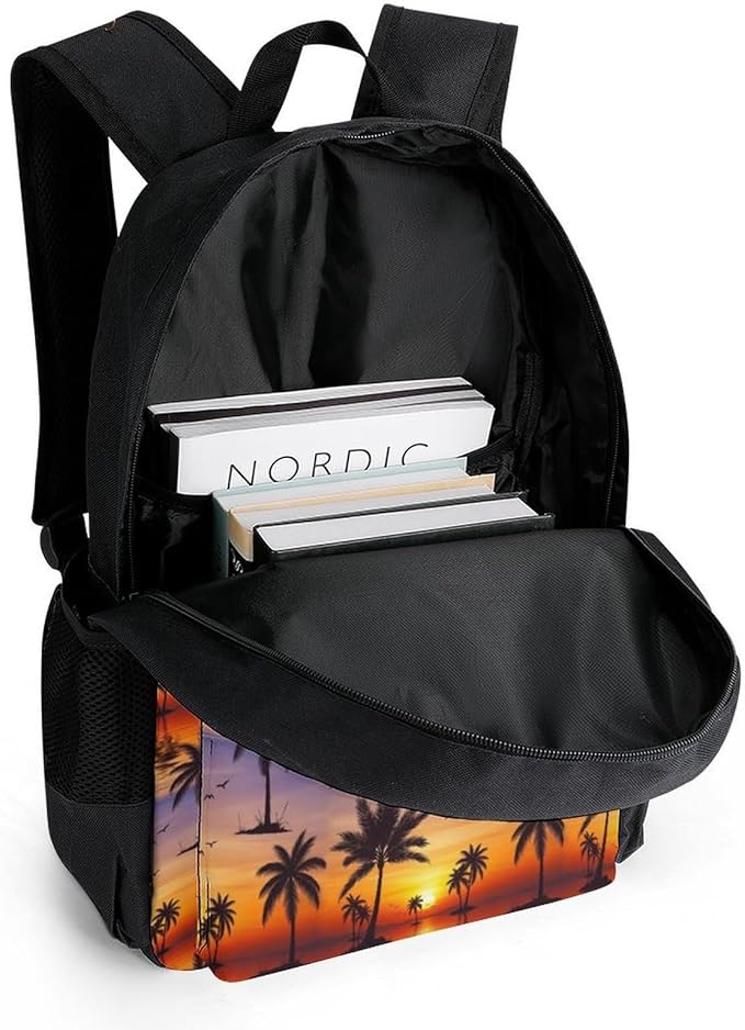 Rucksacks Polyester Anti-Theft Multipurpose Tropical Sunset Coconut Palm Tree Carry On Bag Large Capacity Gym Outdoor Hiking Backpack With Smooth Zippers