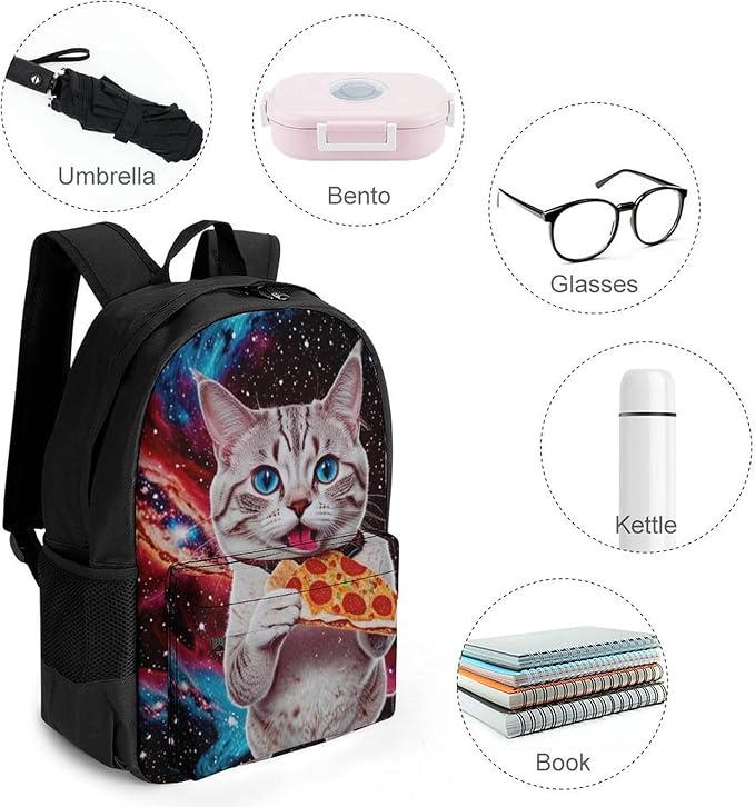 Supdreamc Lightweight Daypack Backpack for Trekking Work Running, Big Capacity Multipurpose Anti-Theft Bookbag, Galaxy Taco Cat Pizza Business Computer Bag