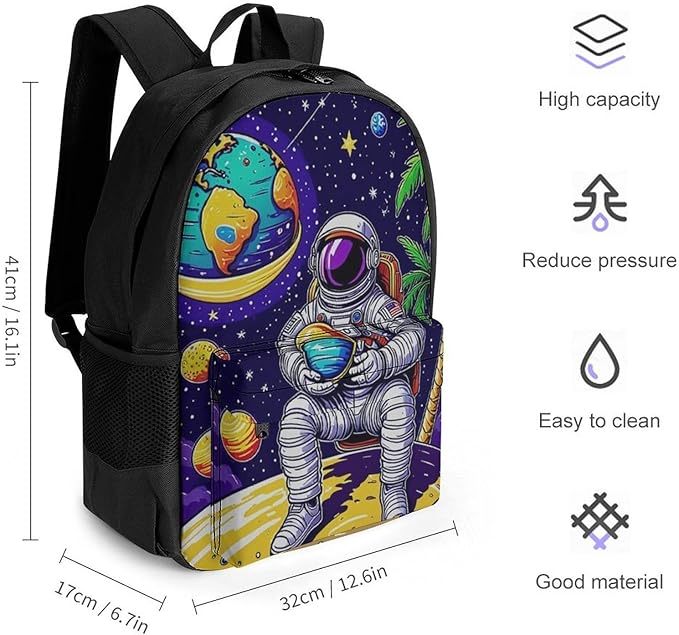 Daypack Bookbag Anti-Theft Multipurpose Large Capacity Bookbag, Space Astronaut Galaxy Palm Tree Art Travel Hiking Camping Rucksack With Adjustable Shoulder Straps