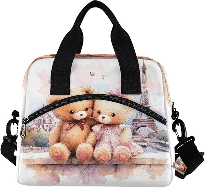 ALAZA Bear Bow Eiffel Tower Lunch Box for Men Women Adults Insulated Lunch Bag Cooler Bag with Adjustable Shoulder Strap for Work Picnic Travel