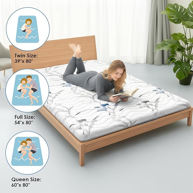 Japanese Floor Mattress, 3.5" Thicken Ink Wash Floral Pattern Portable Futon Mattress, 100% High-Density Foam Tatami Mat Sleeping Pad for Camping Guest Room Dormitory RV, White, Full