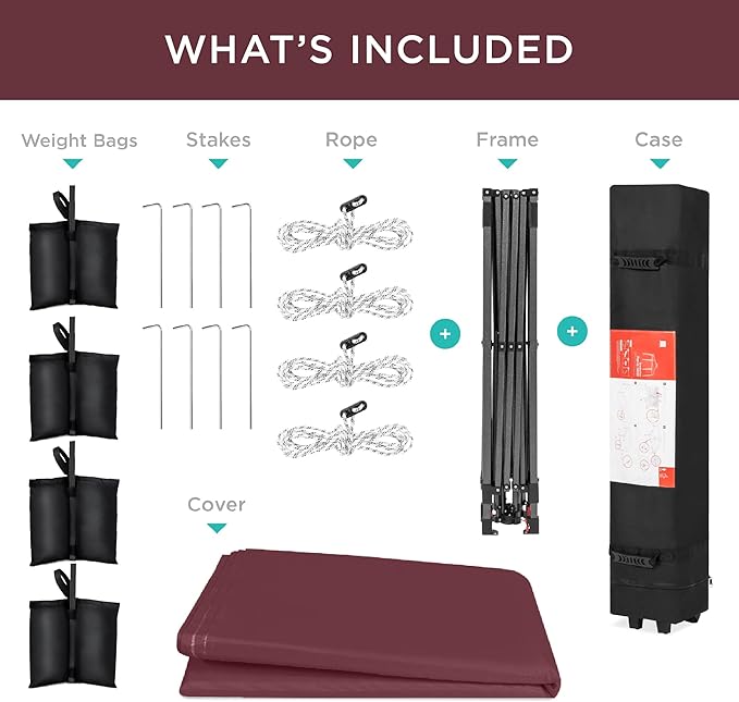Best Choice Products 12x12ft Pop Up Canopy Tent, Outdoor Shade, 1 Person 1 Minute Set Up, Carry Case, 4 Weight Bags - Burgundy