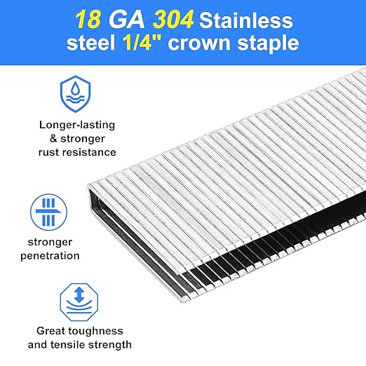 18 Gauge 304 Stainless Steel 1/4" Narrow Crown Staples (1-1/2",1-1/4" 1", 3/4", 1/2"), Assorted 1600 Counts for 18 GA Pneumatic or Electric Stapler or Staple Gun,Project Pack