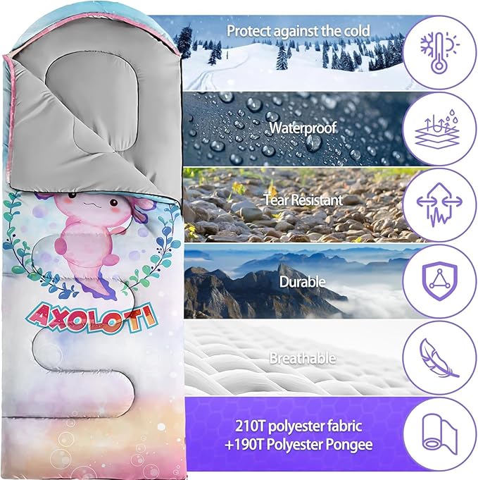 Sleeping Bags for Adults Youth Kids,3D Printing Camping Sleeping Bag for Girls Boys Lightweight Waterproof Cold/Warm Weather Sleeping Bag for 3 Seasons