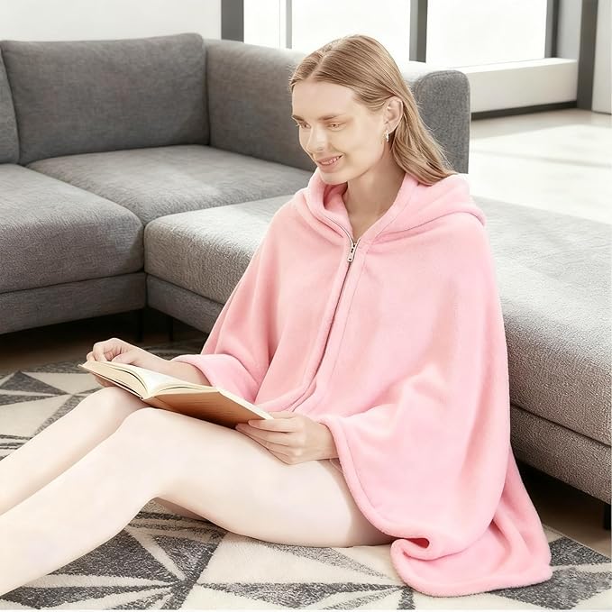 SNZ Cozy Wearable Blanket for Women & Men - 60"x33" Fleece Poncho, Warm Office Chair Lap Blanket, Travel, Camping & Home Wrap - Comfy Poncho Throw - Gift for Mom, Elderly