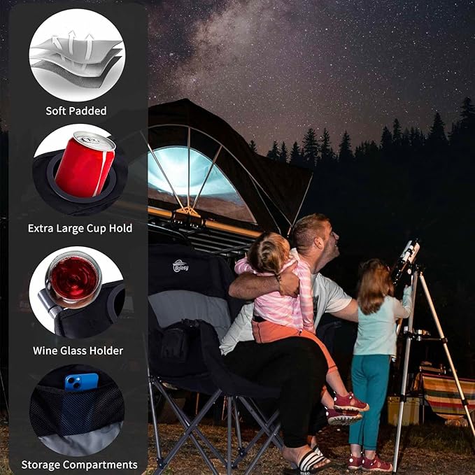 Oversized XL Camping Chairs for Adults Heavy Duty Support 500 lbs Outdoor Folding Chairs Padded Portable Lawn Chairs Camp Chairs with Cup Holder