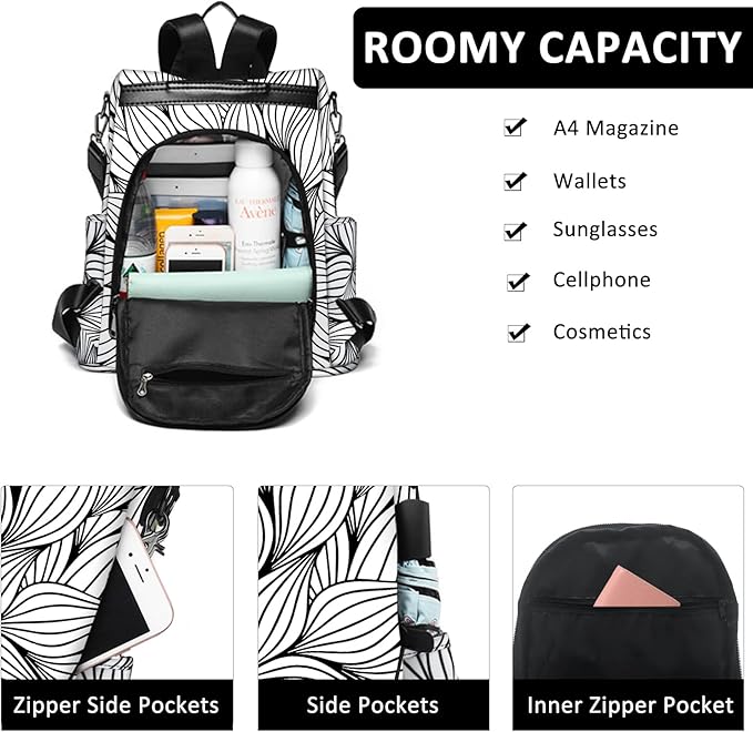 Fmeida Backpack Purse for Women Travel Anti Theft Backpack with Back Zipper Opening Waterptoof Daypack White