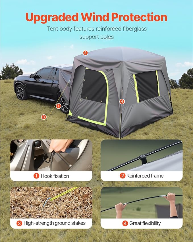 VEVOR SUV and Pickup Truck Camping Tents, Waterproof Double Layer Design with Carry Bag, Accommodates 2-9 Persons for Outdoor Activities