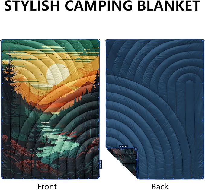Camping Blanket,Puffy Printed Camp Blankets Lightweight Packable for Outdoor Camping,Traveling, Stadium, Hiking, Picnics