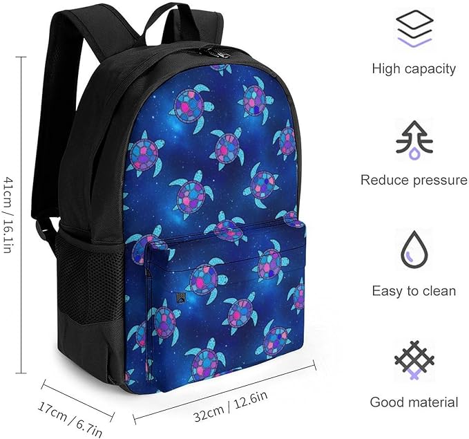 Daypack Bookbag Multipurpose Anti-Theft Big Capacity Carry On Bag, Sea Turtle Galaxy Travel Hiking Camping Rucksack With Padded Straps