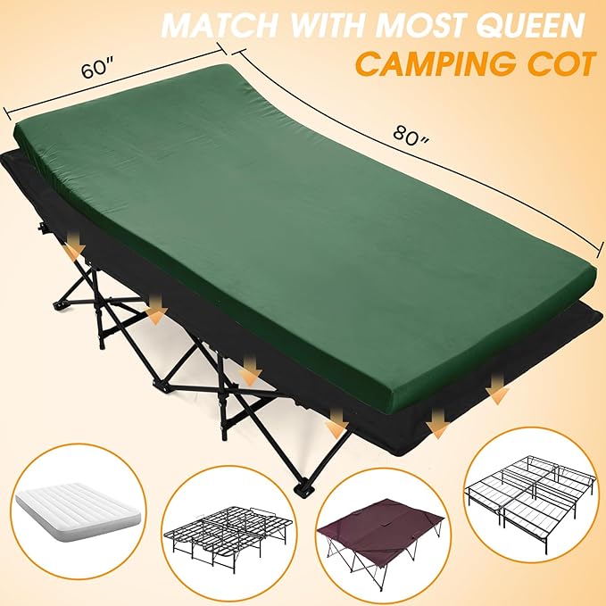 CYMULA Camping Cot Mattress 2in Memory Foam Sleeping Pad,Soft Warm Non-Slip Camping Mattress Topper with Retaining for Adults,Portable Roll up Pad for Travel(75 x30)（only Mattress）
