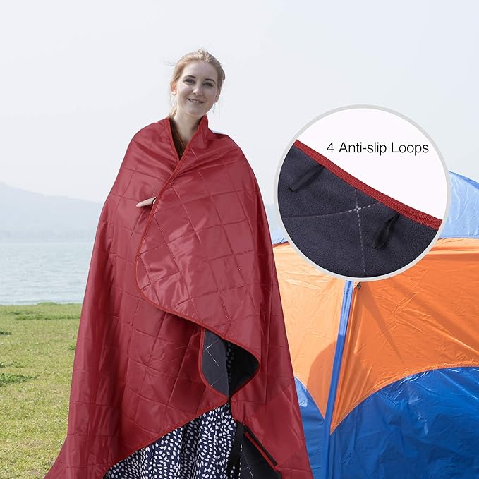 REDCAMP Large Waterproof Stadium Blanket for Cold Weather, Soft Warm Fleece Camping Blanket Windproof for Outdoor Sports, Red